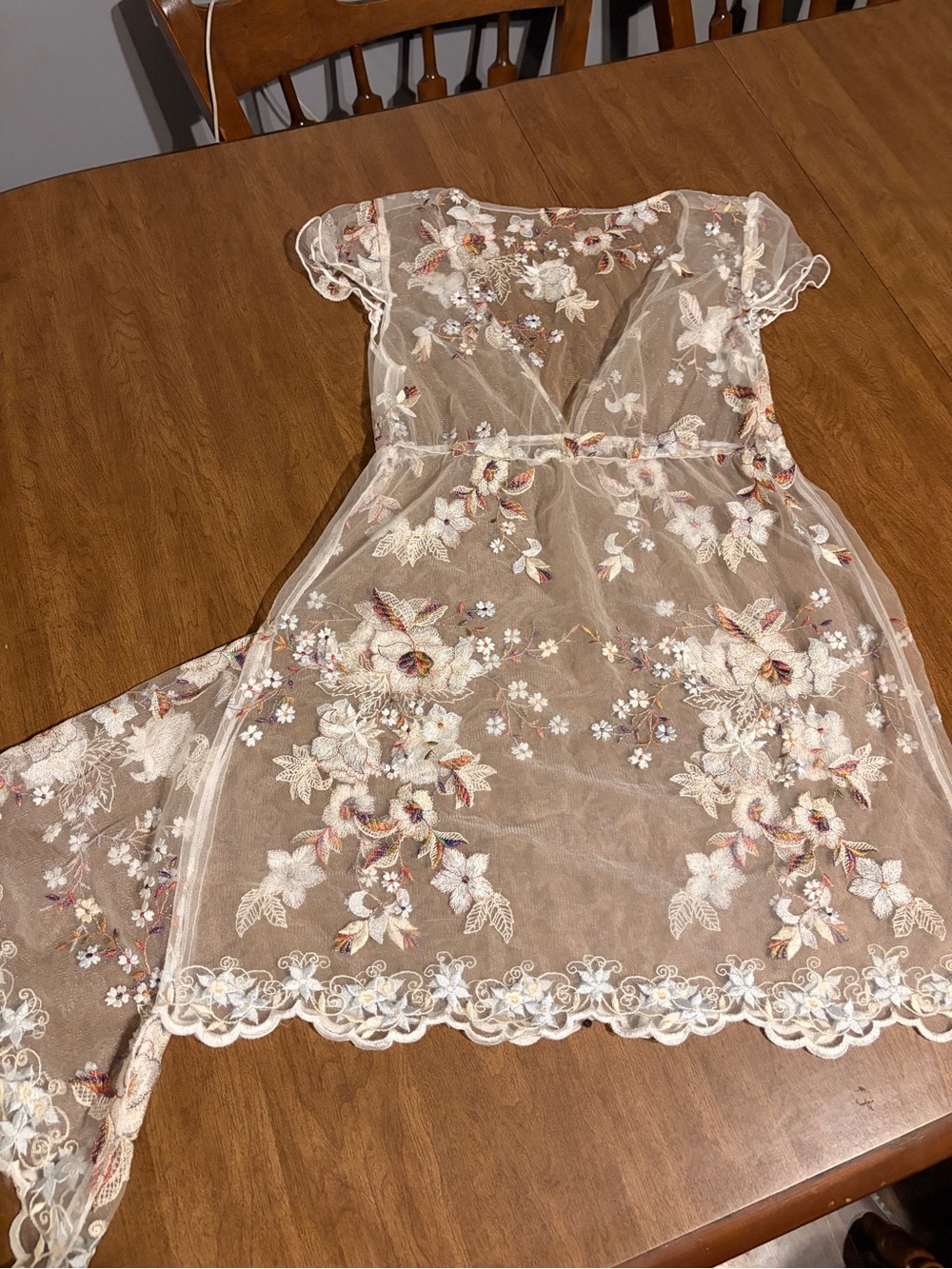 WAYF Oakfield White Embroidered Lace Tunic Mini Dress Boho Bridal Couture XS S